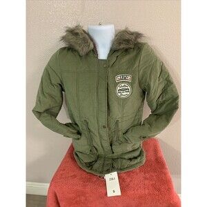 ARMY SHELTER MAD YOUR FAME DOWN Jacket  Faux Fur Parka Coat SMALL sz GREEN